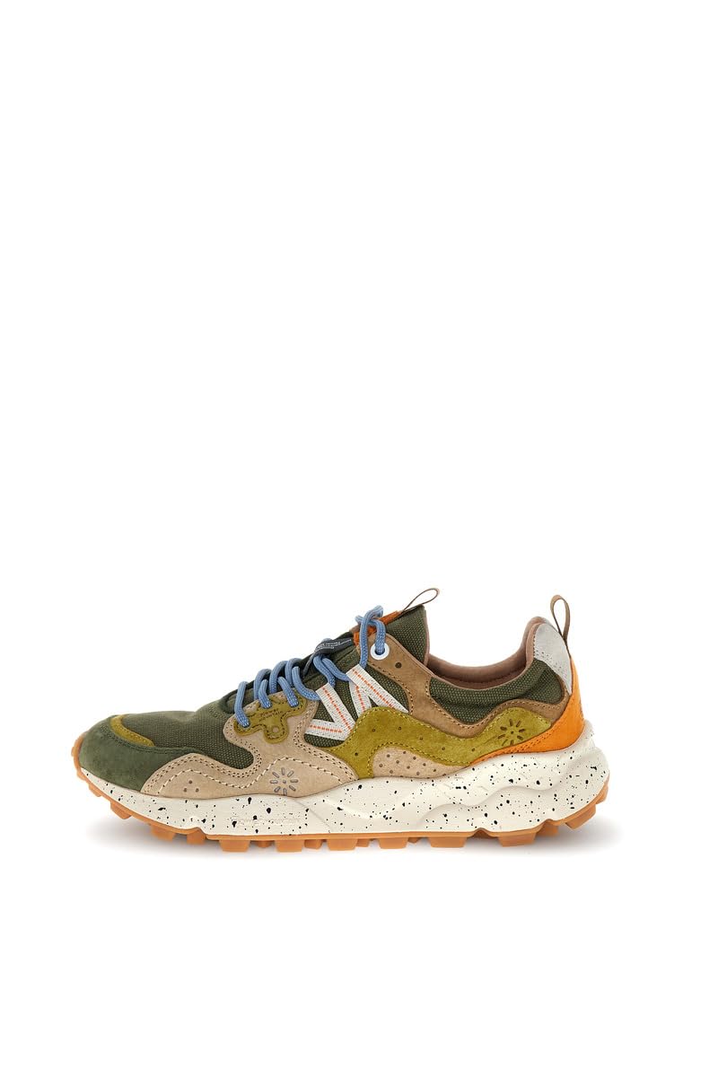 FLOWER MOUNTAIN Sneakers da Uomo Yamano 3 Beige e Verde Militare in Suede e Tessuto - YAMANO 3 Man Military-Taupe 41