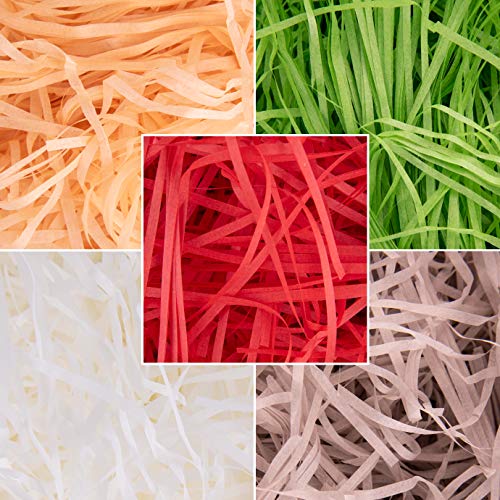 BTNOW Cesta de papel triturado de rafia de 250 g, para manualidades, regalos, relleno, rojo, blanco, verde, gris, dorado, 5 colores