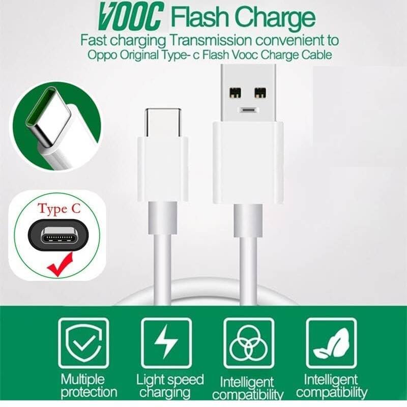 Image of 65w Super Vooc Original Type C Fast Charging Cable Compatible with Oppo R17 / Find X / R15 / Reno /Reno 2 / Reno 2Z / Reno F /Reno 10X Zoom / K5 / K3 / A91 / Reno 3 Pro / F15 / F17 & All Type C Devices
