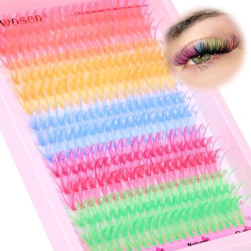 wiwoseo Colored Cluster Lashes Individual Lashes DIY Eyelash Extension 5 Colors Lash Clusters Eyelash 14-18mm D Curl Lash Extension 300pcs Clusters False Lashes for DIY at Home