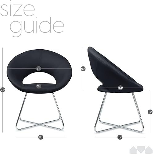 Miniatura 3 de Milliard Silla de cuero circular para sala de estar, cocina, oficina en casa y dormitorio, silla de comedor moderna con patas cromadas (negro)