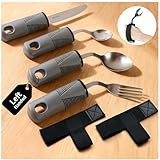 AKIMRABY Adaptive Utensils Set, 4-Piece Weighted Utensils with 2 Elastic Strap for Parkinson’s, Arthritis and Hand Tremors, Non-Slip Handles for Easy Grip & Independence, Left Handed