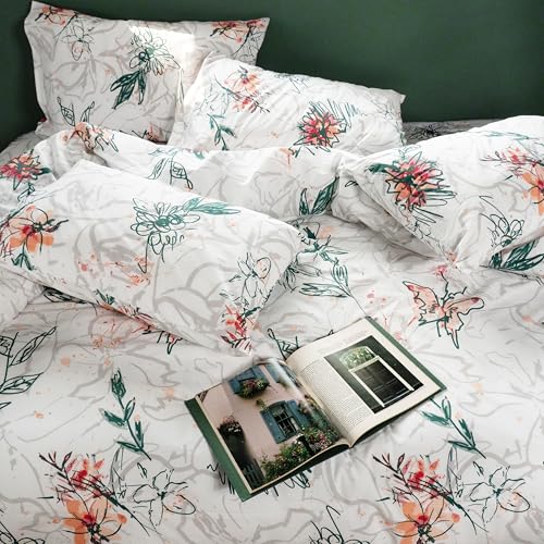 Image of Premium 100% Cotton Queen Size Bedsheet Set (1 Flat Sheet & 2 Pillow Cases)| 200 TC | Vibrant Prints | Soft, Breathable & Durable Fabric |Snow Blossom