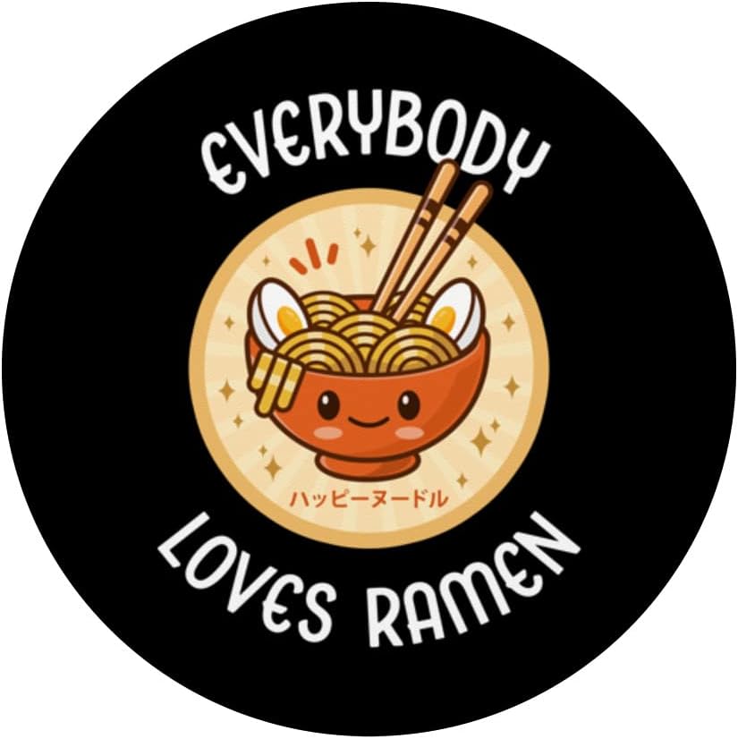 Funny Everybody Loves Ramen Kawaii Cute Japanese Noodle Bowl PopSockets Swappable PopGrip, Black - Image 4