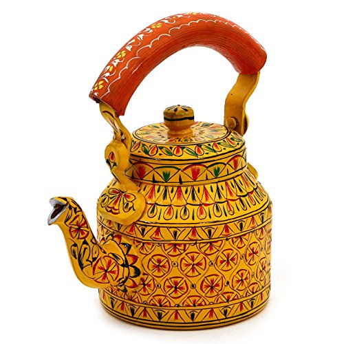 Kaushalam Hand Painted Aluminium Kettle Indian Tea Pot Designer Kettle for Décor Handcrafted Kettle for Home Restaurant Décor Gift for Mom, 750ml