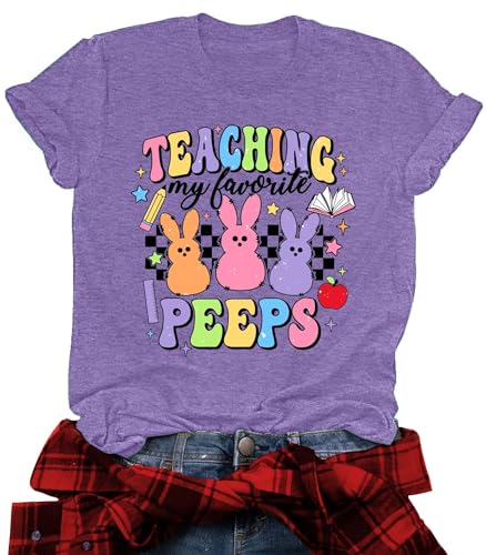 Image of LAZYCHILD Women Easter Teacher Shirts: Funny Treat All with Kindness T-Shirt Bunny Rabbit Tee Tops