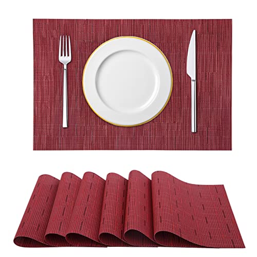 HIUOUIH Juego de 6 Manteles Individuales 45 x 30 cm Mantel Individual Lavables Repelen la Suciedad y Resistentes al Calor Antideslizantes Respetuosas para Cocinas Restaurantes Hoteles, Rojo Cover