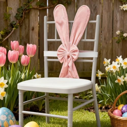 Housse de chaise lavable et extensible avec oreilles de lapin de Pâques pour dossier - 7