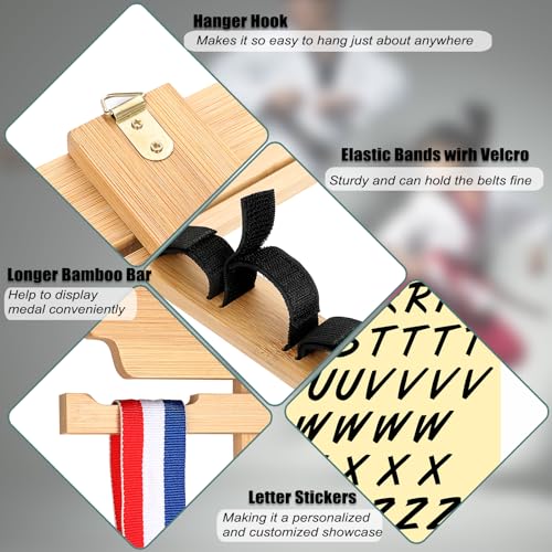 SUMNACON Kampfsport Gürtelhalter für 12Gürtel Bambus Abnehmbare Taekwondo-Gürtelständer Wandmontag Gürtel Display für Medaile Judo-Karategürtel Ninjitsu-Gürtel als Personalisierbar Geschenk Naturfarbe