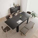 PatioPerk Extendable Dining Room Table for 6-10 Person - Plank and Beam Farmhouse Large Rectangular Kitchen Tables for Living Meeting Room (Onyx Black)