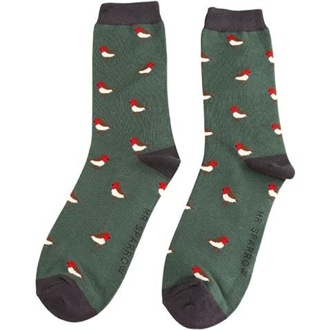Mens Robin Bird Design Socks One Size 7-11 Robins Bamboo Blend Crew Mid Calf Teal Cover