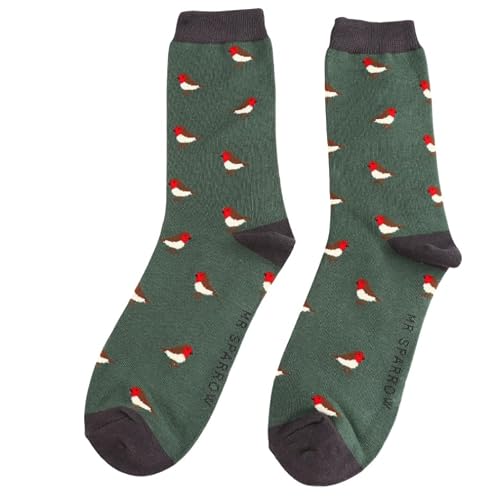 Mens Robin Bird Design Socks One Size 7-11 Robins Bamboo Blend Crew Mid Calf Teal