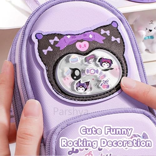 Image of Parshya Cute Kawaii Pencil Pouch for Girls Aesthetic, Canvas Pencil Case with 6 Layers & 12 Pockets, Cartoon Pencil Box for Kids, School Stationery Organizer Pouch for Girls & Boys (Purple)