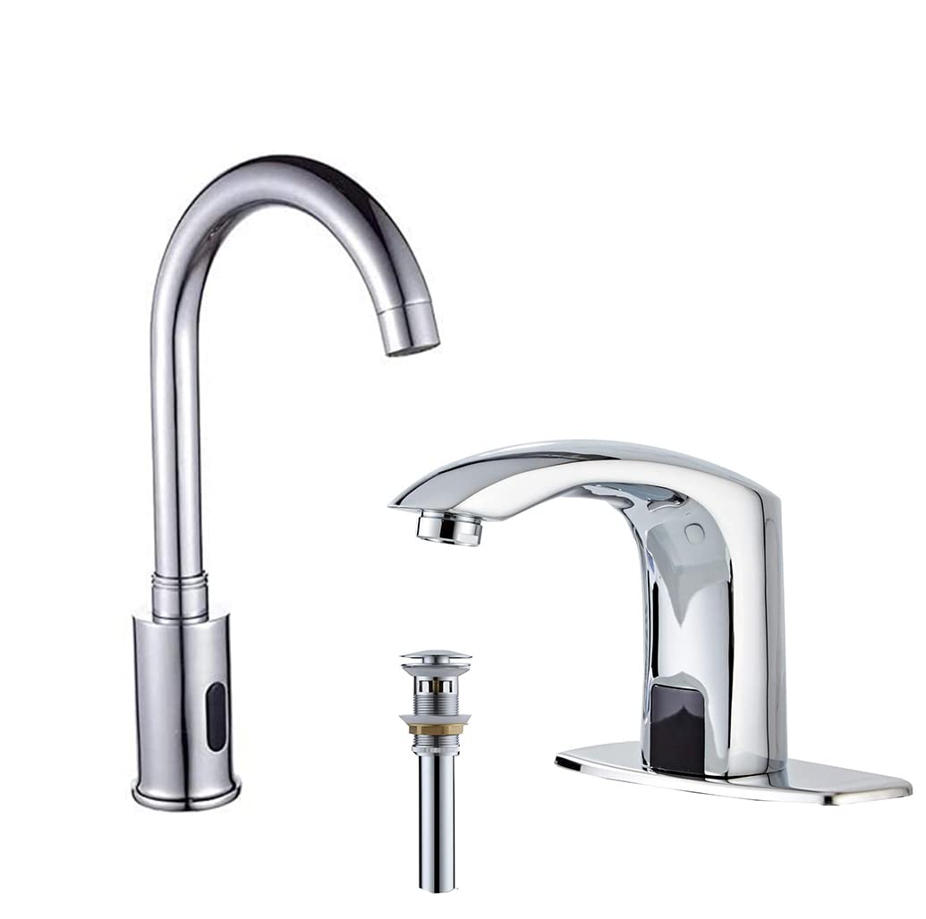 Nfusrxmbk Automatic Sensor Touchless Kitchen Bathroom Sink Faucet With Cover Plate Chrome Vanity Faucets, Hands Bathroom Water Tap With Control Box And Temperature Mixer With Overflow Pop Up Drain