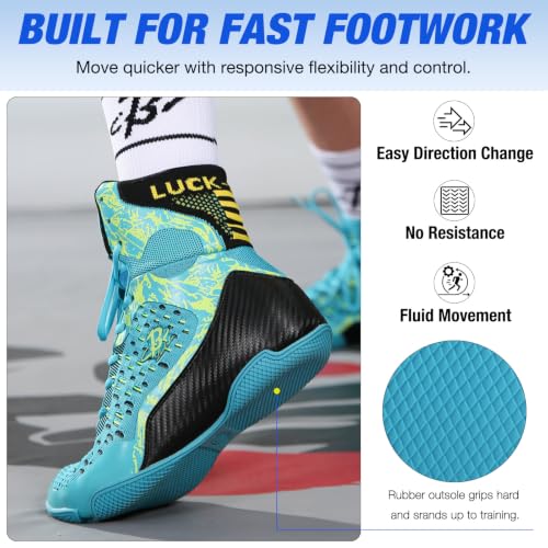 Image of Mens Boxing Shoes High Top Lightweight Breathable Boxing Boots with Ankle Support for Training and Sparring LS198