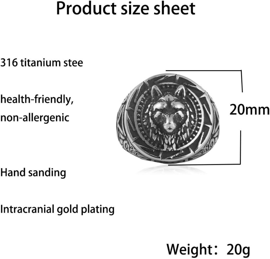 Slavic Wolf Head Ring - Norse Viking Nordic Wolf Totem Amulet Signet Ring for Men - Image 3