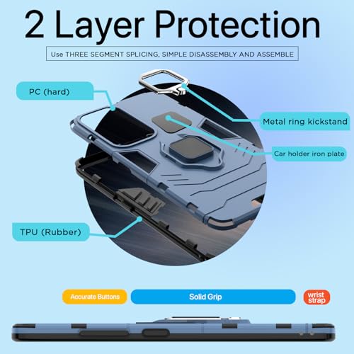 Image of Pikkme D5 Tough Armor Back Cover | 360 Protection Case | Ring Holder Stand Bumper Case for Oppo Reno 12 Pro 5G (Blue)