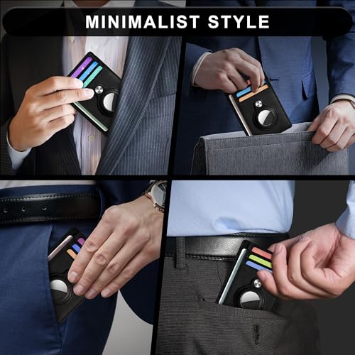 Image of Hawanik Slim Minimalist Front Pocket Wallet with Built-in Case Holder for AirTag