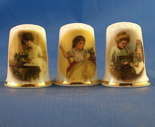 Porcelana China colección de dedales conjunto de tres Vintage costura señoras