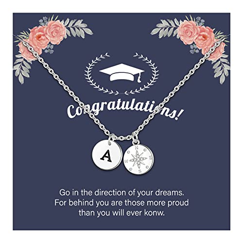 Gliveor Graduation Gifts For Her, Sterling Silver Over Compass Necklace Graduation Gifts Graduation Initial A Necklace College High School Senior Graduation Gifts For Her #TOP5