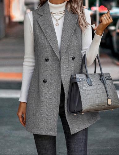 IDEALSANXUN Long Vest for Women Sleeveless Tweed Blazer Fall Jackets Cardigan Outerwear3