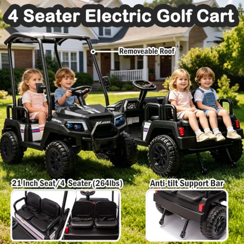 Image of NEWQIDA 4 Seater Electric Golf Cart for Kids 24V Ride on Toys, Black