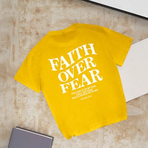 Image of Faith Over Fear Shirt Christian Jesus Tshirts for Girls Religious Inspirational Tees Bible Verse Tops for Kids 3-12