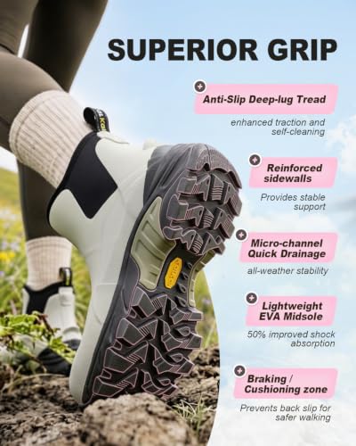 Image of Kalkal Women's Rubber Boots Waterproof Fishing Deck Boots with Shock Absorption Sports Sole, Ankle Rain Mud Boots for Outdoor Garden Chore