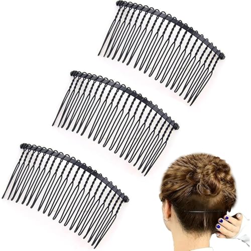 3Pcs Hair Comb, 20 Teeth Black Hair Clip Combs, Metal Hair Side Combs Hair Fork, Hair Combs Slides for Women, Hair Clips Accessories for Women Girls