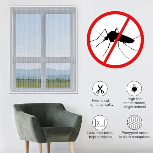 NAROSEBE 3er Insektenschutz Fliegengitter Fenster 130x150cm Insektenschutz mit Klettband Zuschneidbar Anti-Fliegen-Netz Fenster Fensternetz Insektenschutze Weiß Netz für Fenster