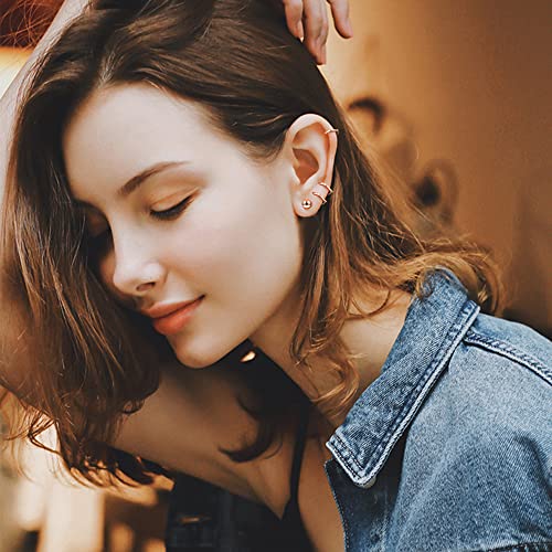 Dochais 4 Pairs Cubic Zirconia Stud Earrings Set Hypoallergenic 4 Prong Cz Earrings For Women Girls Round Ball Opal Stud Tragus Cartilage Ear Jewelry (Rose Gold) #TOP6