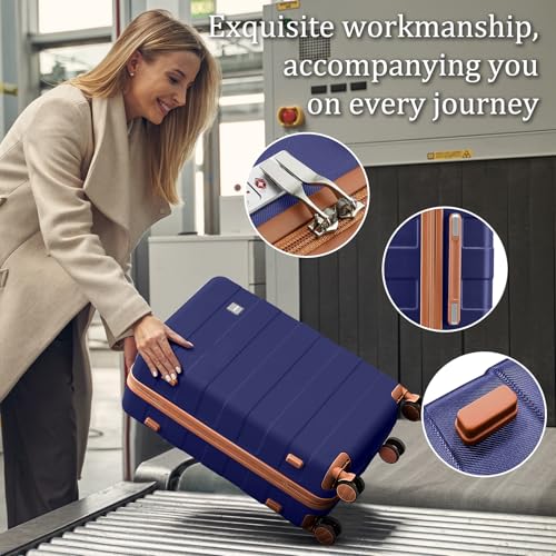 Image of imiomo Hard Shell 20 Inch Carry on Luggage 3 Piece Set with Travel Backpack, Lightweight Hardside Carry-On Suitcase with Spinner Wheels and TSA Lock, Navy