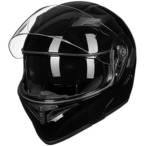 Ilm Motorcycle Dual Visor Flip Up Modular Full Face Helmet Led Light (Xl, Gloss Black - Led) And Ski Balaclava Face Mask #TOP2