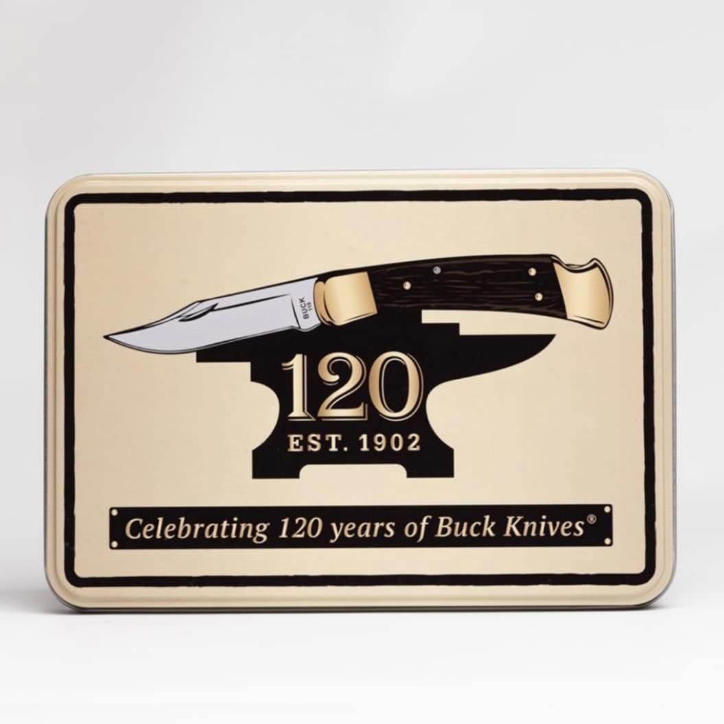 Buck Knives 110 Folding Hunter with Coin, 120th Anniversary Knife Tin