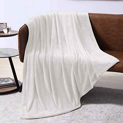 EXQ Home Fleece Blanket White Throw Blanket for Couch or Bed - Microfiber Fuzzy Flannel Blanket for Adults or Kids