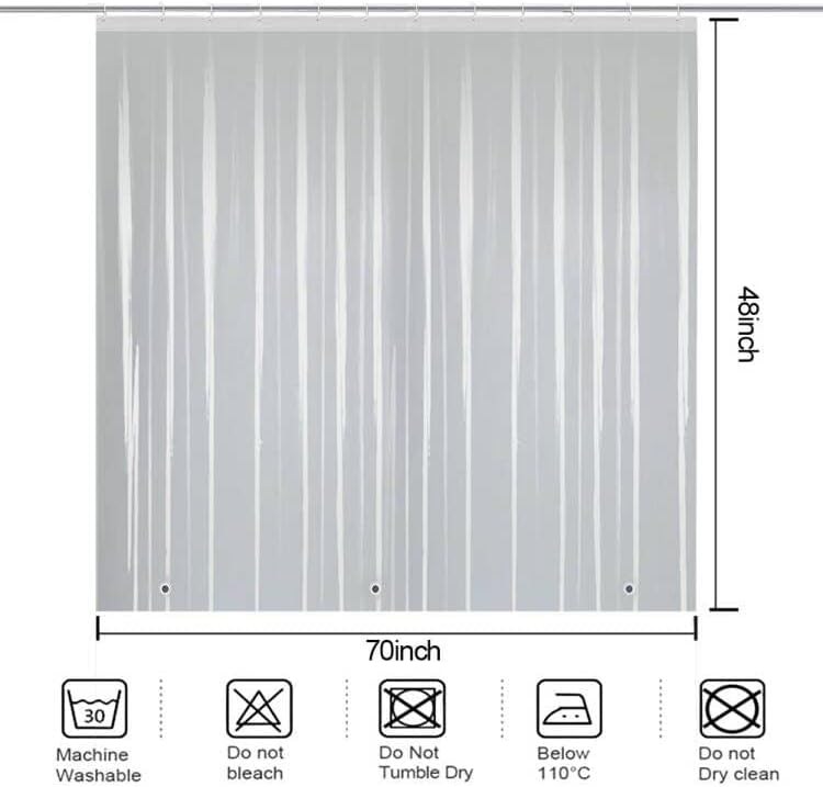 Miniatura 2 de YISURE Cortina de ducha corta de 48 pulgadas de largo, vinilo Peva transparente, impermeable, juego de cortinas de ducha con 3 imanes pesados, 70 x