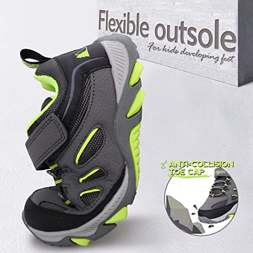Eggseed Boys Hiking Shoes Kids Sneakers Outdoor Waterproof Athletic Running Slip Resistant Comfortable Size 2 Grey Green #TOP4