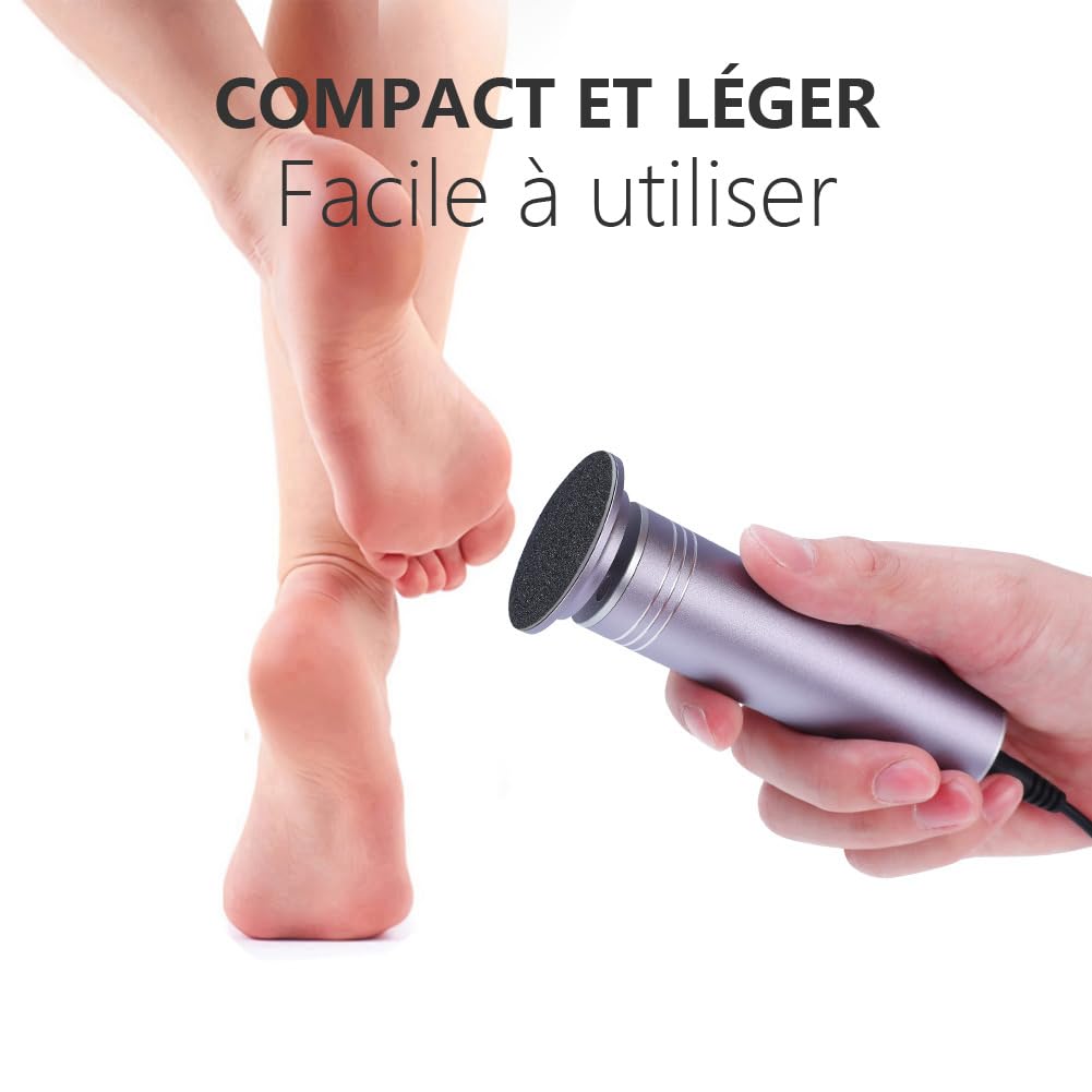 Râpe Pieds Electrique Professionnel Rapeuse Pieds Electrique Puissante Anti-Callosités Ponceuse Pieds Electrique Rappe Pieds Pédicure Lime Pieds, Plusieurs Vitesses Réglables (02Gris)