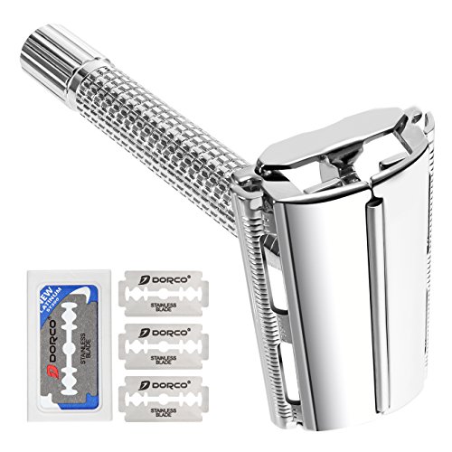 Double Edge Safety Razor, Oak Leaf Butterfly Open Men's Shaving Razor with 3 Premium Blades