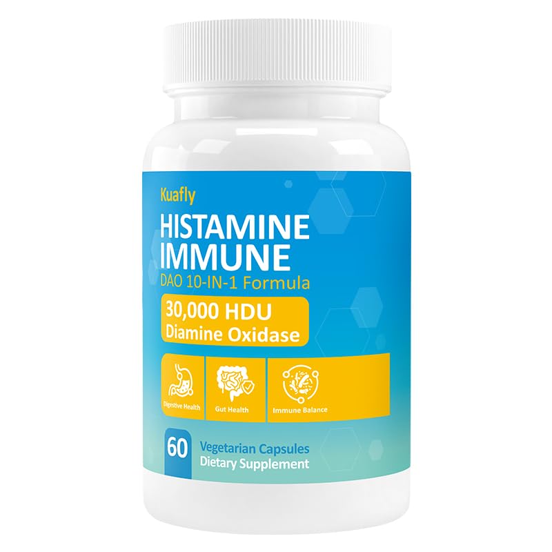KUAFLY Suplemento de Multi-enzimas com Diamina oxidase (DAO), quercetina, immortelle e vitamina C, 30.000 HDU, 60 cápsulas