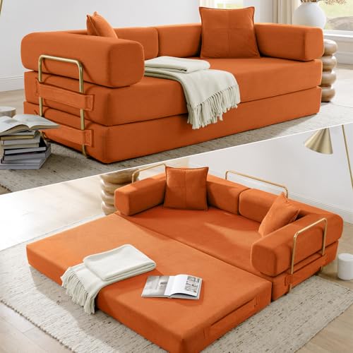 Image of HANXIN Convertible Sleeper Sofa Bed, 78 Inch Folding Floor Mattress Couch with Fixed-Shape Frame, Futon Boneless Couch Lounge Loveseat with Pull Out Bed, No Assembly Required