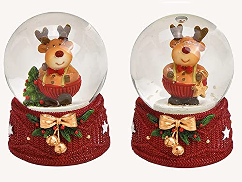 2er-Set Schneekugel mit lustigen Elch und süßen Details aus Poly und...