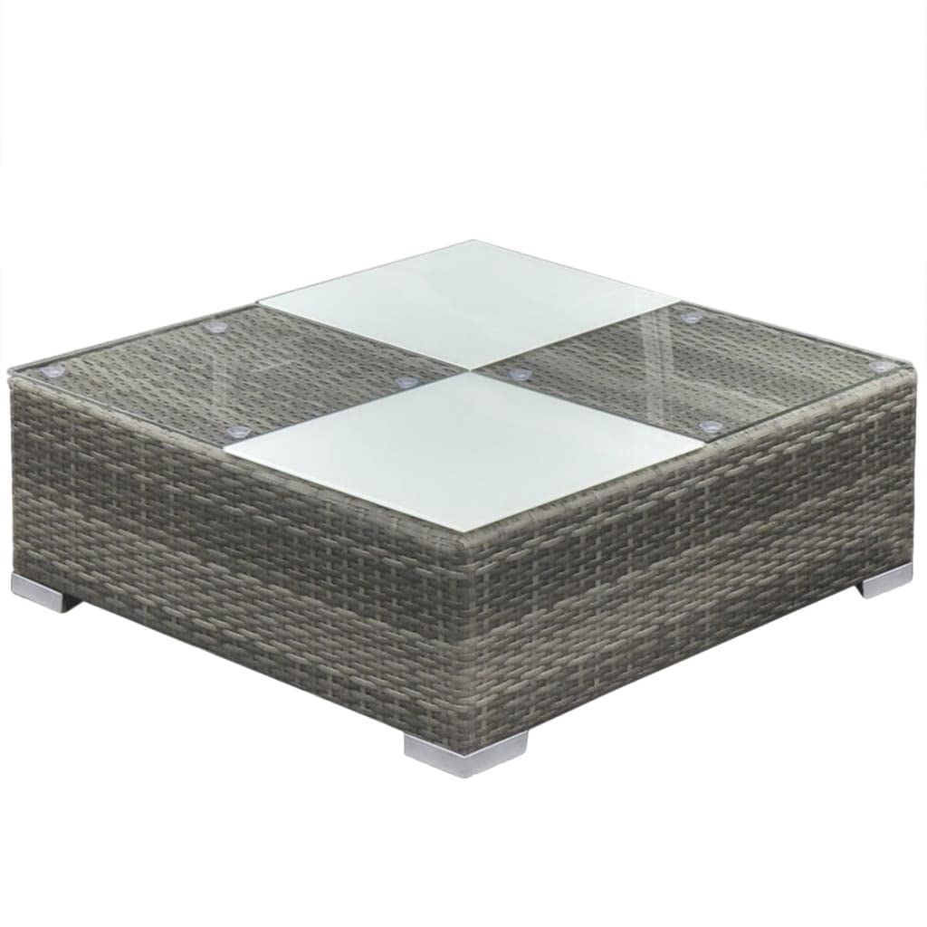 Juego de muebles de jardín modulares de ratán gris de 5 piezas, con sofás, mesa de café y taburetes para terraza y jardín, incluye cojines de asiento y respaldo