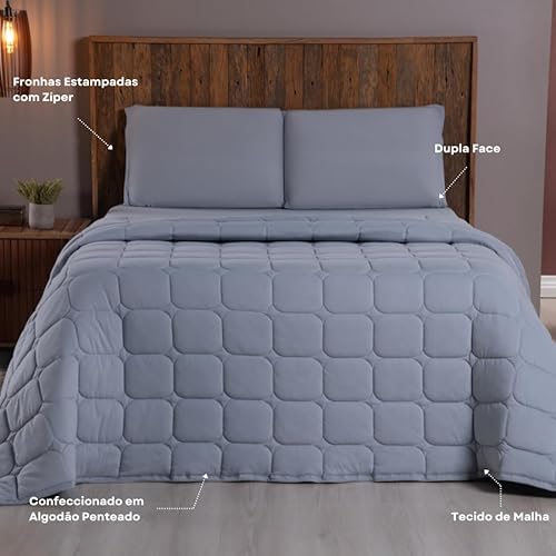 Colcha Kit Cobre Leito Malha 100% Algodão Solteiro, Casal, Queen e King Size. (Cinza, King)