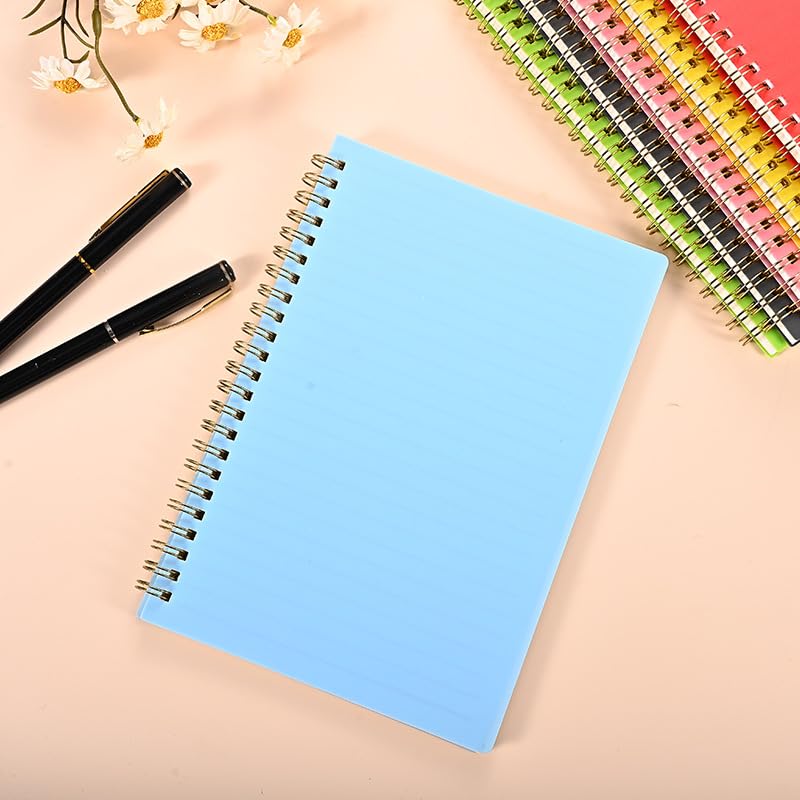 Nvzi -b - Paquete de 6 cuadernos en espiral – Lindo cuaderno forrado B5 pulgadas cubierta de plástico impermeable, 60 hojas/120 páginas – Diarios para estudio y notas, azul