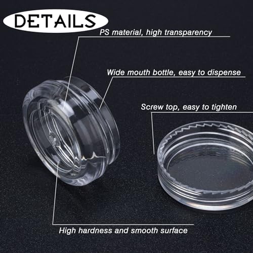 50 Count 3 Gram Sample Containers, Clear Lip Balm Containers with Lids, Small Plastic Sample Jars with 4 Mini Spoons, 50pcs Labels (Clear Lid)3