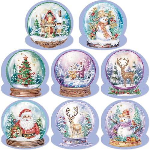 OUFANKADI Diamond Art Christmas Cards, 8 Pcs 5D DIY Christmas Crafts for Adults with Christmas Elements, Diamond Painting Thanksgiving Greeting Cards Kits, Handmade Festival Postcards Xmas Gift