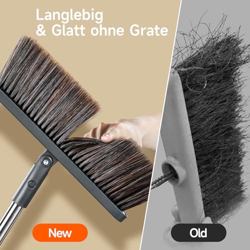 CTIME Besen und Kehrschaufel Set, 132cm Verstellbarer Langer Stiel mit, Ersatzbürstenköpfe, 180 Grad Drehbar Kehrmaschine und Kehrschaufel Combo Für Büro, Küche, Flur, Boden, Garten und Mehr
