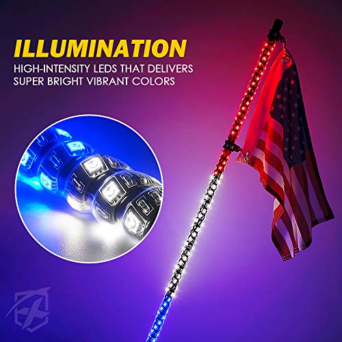 image for Xprite 5ft(1.5M) 2PC LED Spiral Whip Lights Flag Pole Safety Antenna w