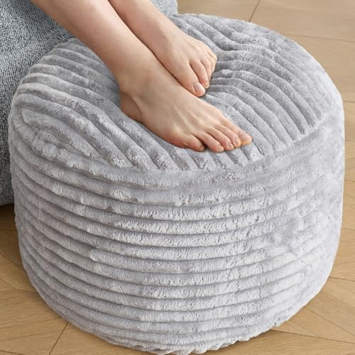 SHOUREN Stuffed Round Ottoman,Corduroy Pouf Ottoman Foot Rest with Foam Filling,Pouf Storage Ottoman...